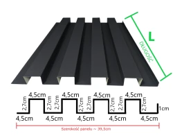 Max 3m | Lamel elewacyjny | czterogarbowy 4,5 × 2,7 × 4,5 | stal powlekana