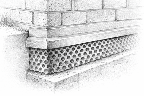 Listwa fundamentowa do folii kubełkowej na budynku