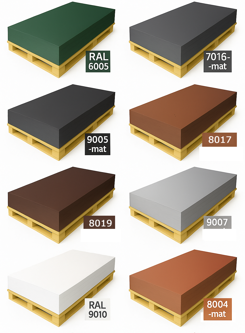 Palety kolorów arkuszy aluminiowych